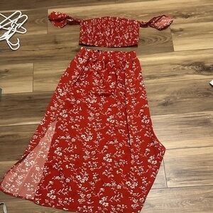 SHEIN Red and White Floral Top